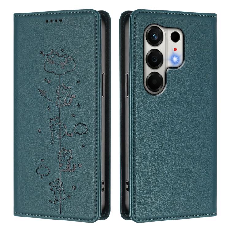 For Tecno Camon 50 4G Cute Cats Embossed Magnetic RFID Vegan Leather Phone Case