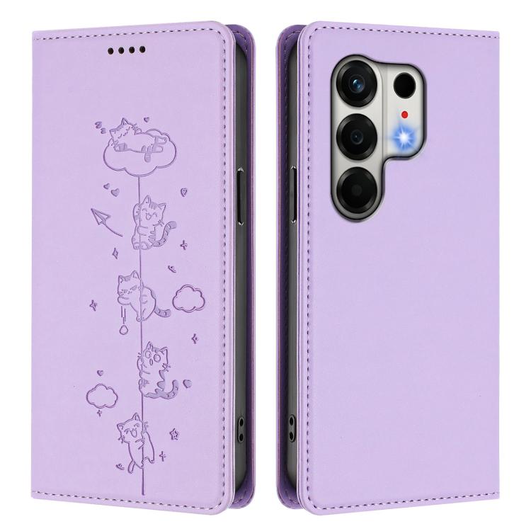 For Tecno Camon 50 4G Cute Cats Embossed Magnetic RFID Vegan Leather Phone Case