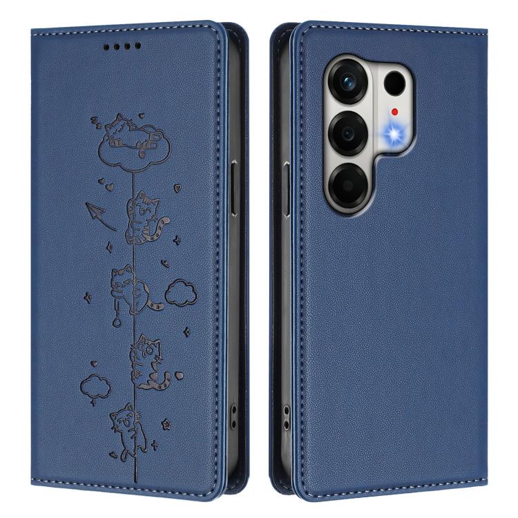 For Tecno Camon 50 4G Cute Cats Embossed Magnetic RFID Vegan Leather Phone Case