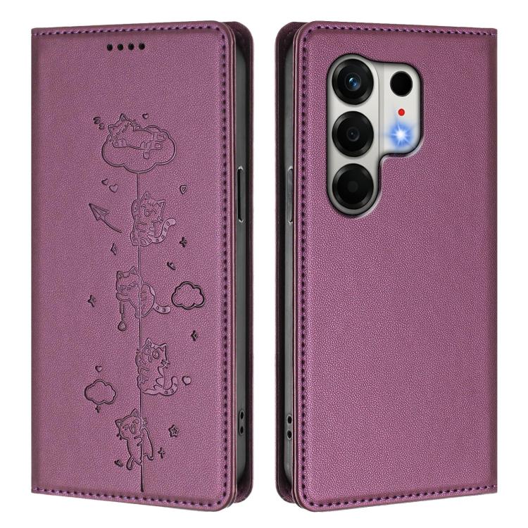 For Tecno Camon 50 4G Cute Cats Embossed Magnetic RFID Vegan Leather Phone Case