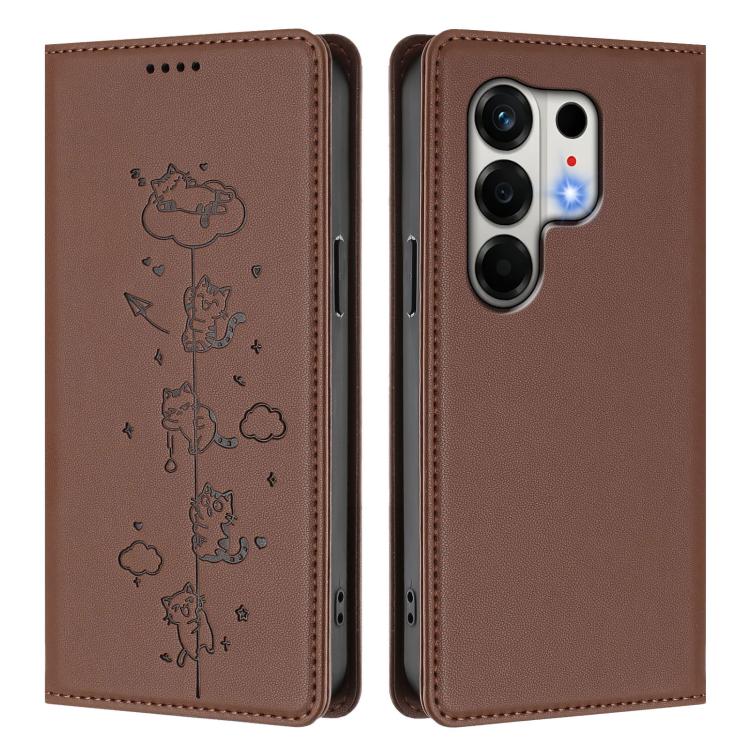 For Tecno Camon 50 4G Cute Cats Embossed Magnetic RFID Vegan Leather Phone Case