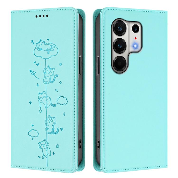 For Tecno Camon 50 Pro 4G Cute Cats Embossed Magnetic RFID Vegan Leather Phone Case