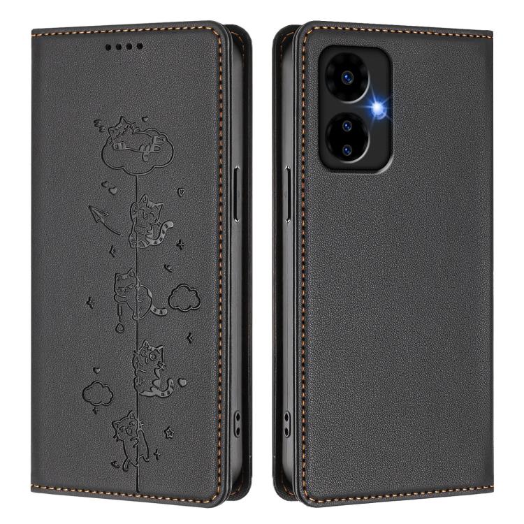 For Boost Mobile Celero 5G 2024 / Celero 3 5G Cute Cats Embossed Magnetic RFID Vegan Leather Phone Case