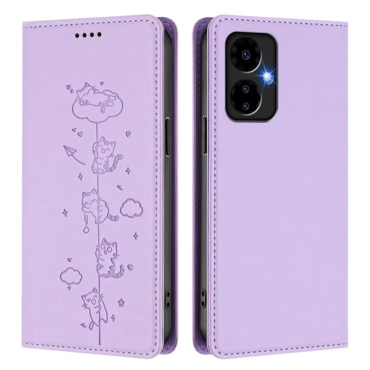 For Boost Mobile Celero 5G 2024 / Celero 3 5G Cute Cats Embossed Magnetic RFID Vegan Leather Phone Case