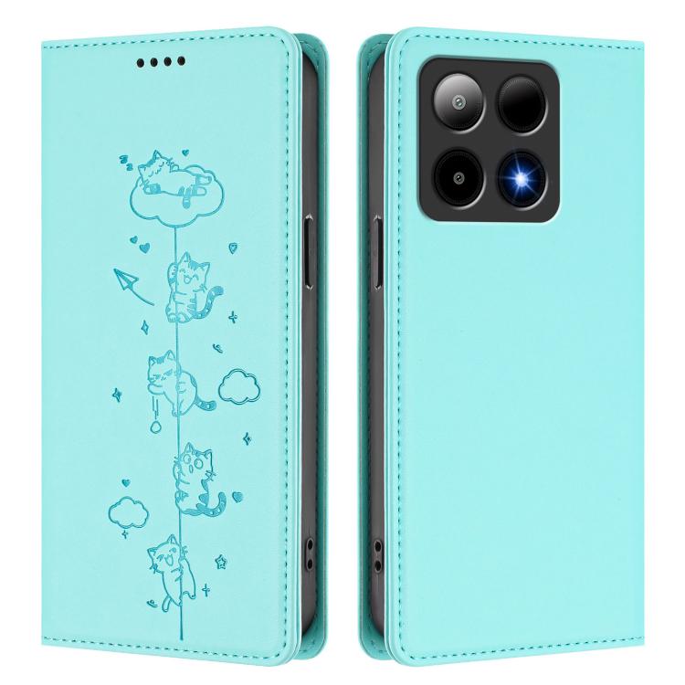 For Boost Mobile Summit 5G Cute Cats Embossed Magnetic RFID Vegan Leather Phone Case