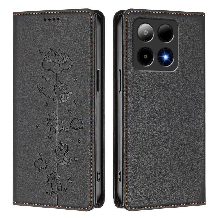 For Boost Mobile Summit 5G Cute Cats Embossed Magnetic RFID Vegan Leather Phone Case