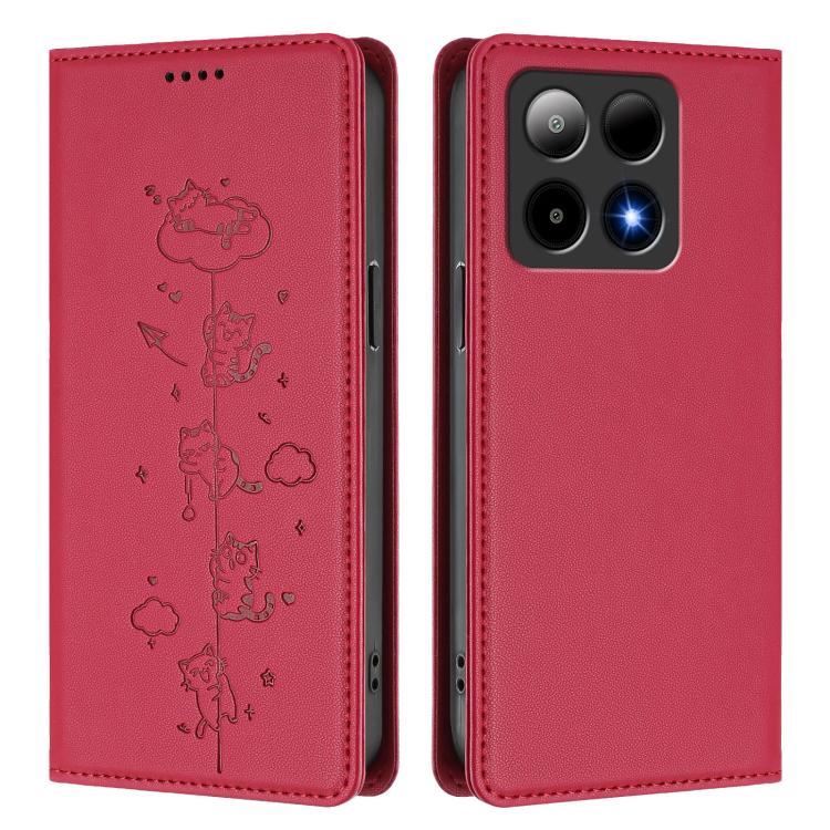 For Boost Mobile Summit 5G Cute Cats Embossed Magnetic RFID Vegan Leather Phone Case