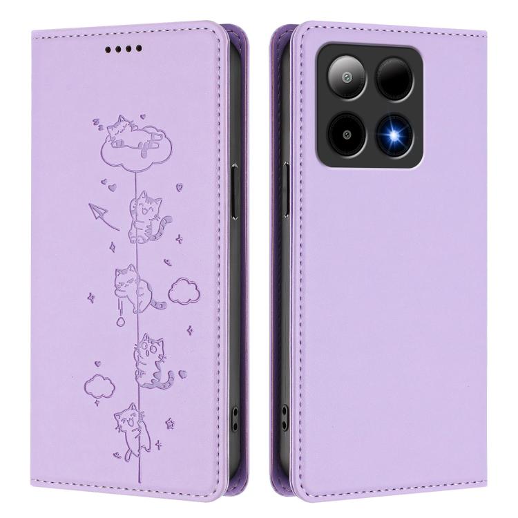 For Boost Mobile Summit 5G Cute Cats Embossed Magnetic RFID Vegan Leather Phone Case
