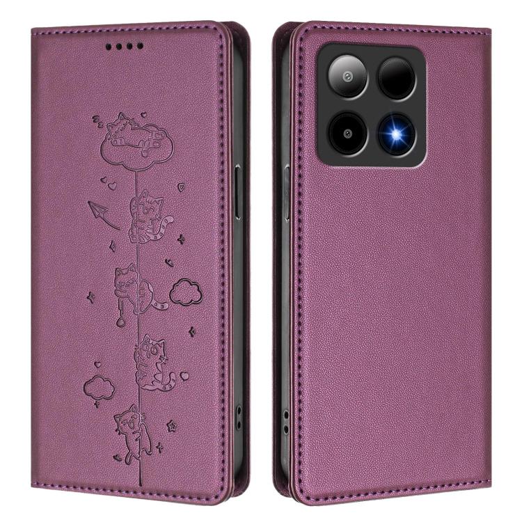 For Boost Mobile Summit 5G Cute Cats Embossed Magnetic RFID Vegan Leather Phone Case