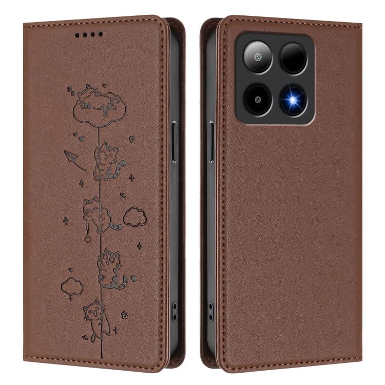 For Boost Mobile Summit 5G Cute Cats Embossed Magnetic RFID Vegan Leather Phone Case