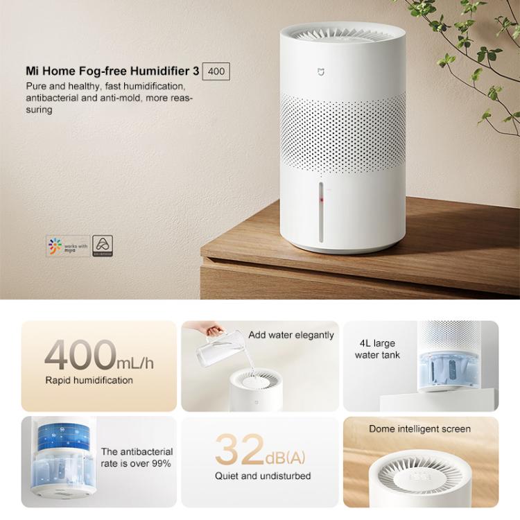 Xiaomi Mijia 4L No-Mist Humidifier 3, Specification:US Plug - White