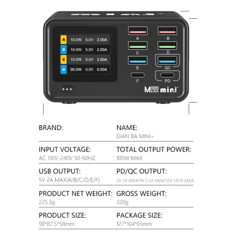 MaAnt Dianba Mini 75W Multi-function 8-Port PD Charger Support PD Fast Charging, Plug:EU Plug