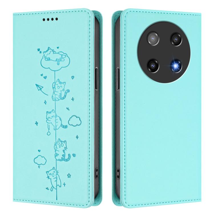 For Coolpad C16 Cute Cats Embossed Magnetic RFID Vegan Leather Phone Case