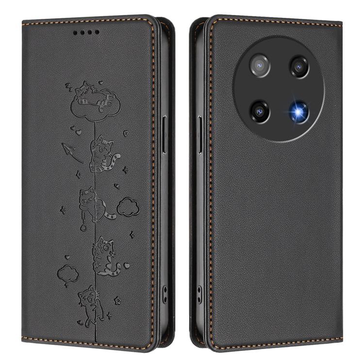 For Coolpad C16 Cute Cats Embossed Magnetic RFID Vegan Leather Phone Case