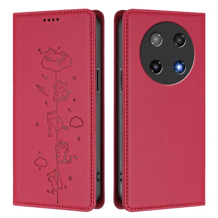 For Coolpad C16 Cute Cats Embossed Magnetic RFID Vegan Leather Phone Case