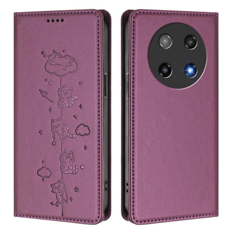 For Coolpad C16 Cute Cats Embossed Magnetic RFID Vegan Leather Phone Case