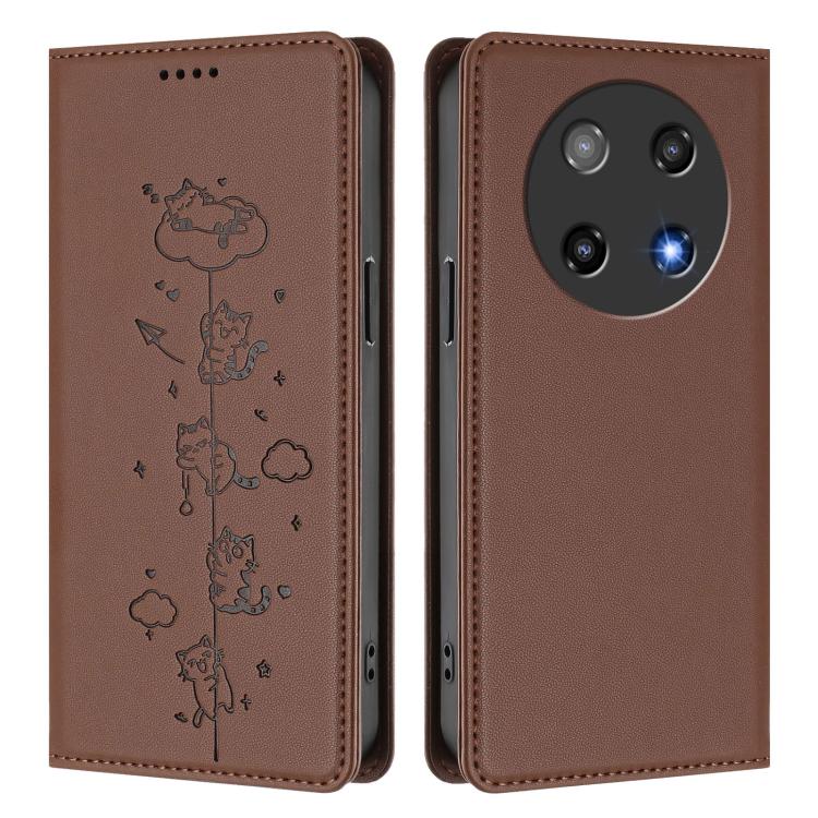 For Coolpad C16 Cute Cats Embossed Magnetic RFID Vegan Leather Phone Case