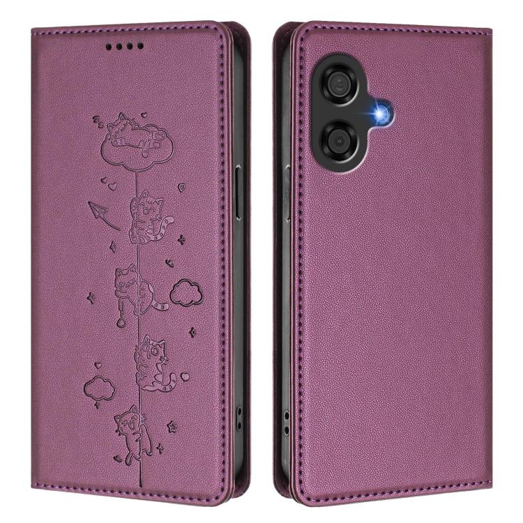 For Coolpad Cool 40i Cute Cats Embossed Magnetic RFID Vegan Leather Phone Case