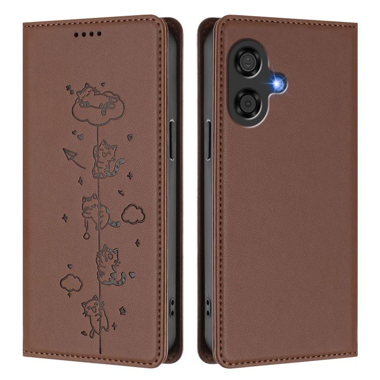 For Coolpad Cool 40i Cute Cats Embossed Magnetic RFID Vegan Leather Phone Case