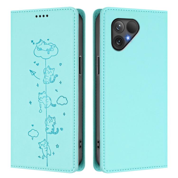 For Fairphone 5 Cute Cats Embossed Magnetic RFID Vegan Leather Phone Case