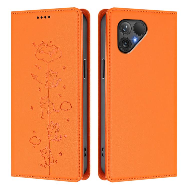 For Fairphone 5 Cute Cats Embossed Magnetic RFID Vegan Leather Phone Case