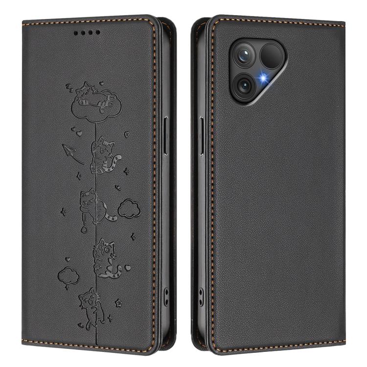 For Fairphone 5 Cute Cats Embossed Magnetic RFID Vegan Leather Phone Case