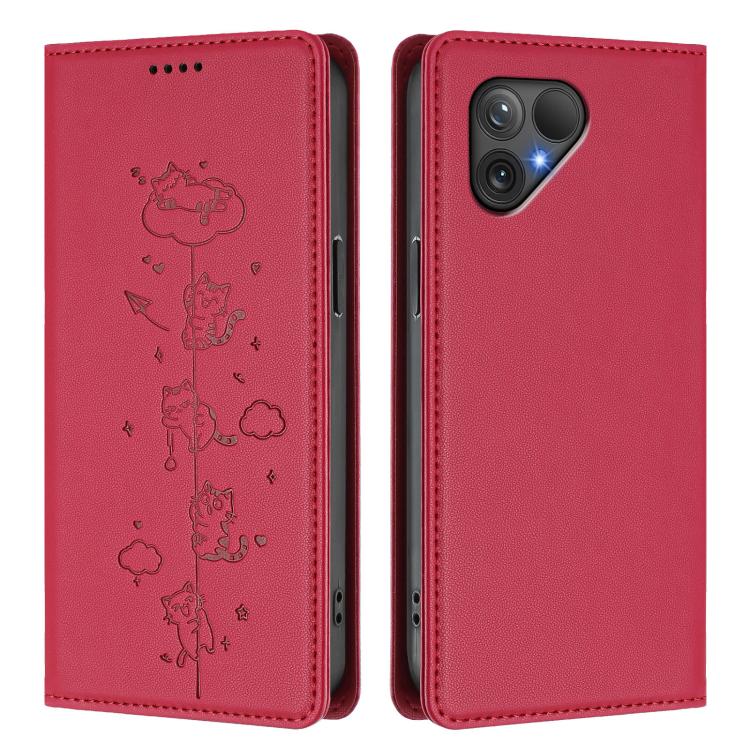 For Fairphone 5 Cute Cats Embossed Magnetic RFID Vegan Leather Phone Case