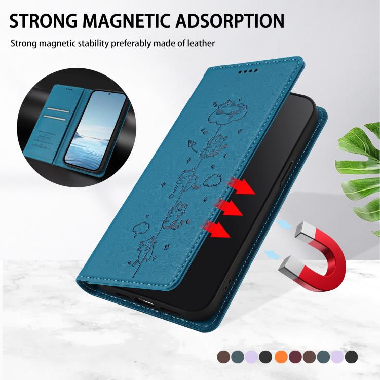 For Fairphone 5 Cute Cats Embossed Magnetic RFID Vegan Leather Phone Case