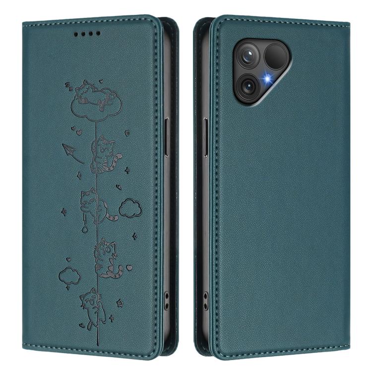 For Fairphone 5 Cute Cats Embossed Magnetic RFID Vegan Leather Phone Case