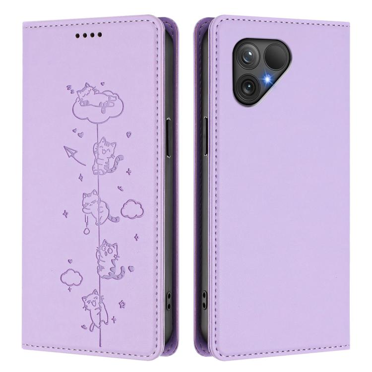For Fairphone 5 Cute Cats Embossed Magnetic RFID Vegan Leather Phone Case