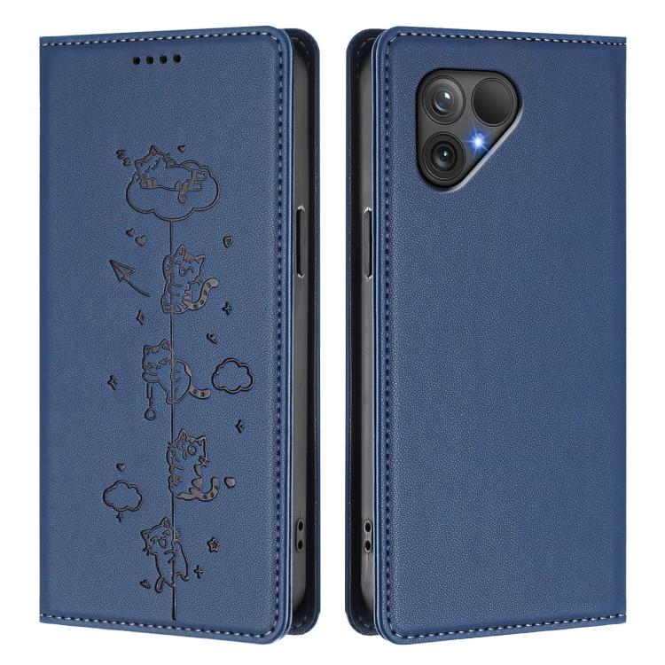 For Fairphone 5 Cute Cats Embossed Magnetic RFID Vegan Leather Phone Case