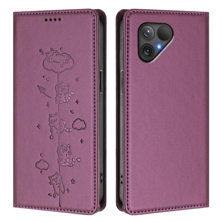 For Fairphone 5 Cute Cats Embossed Magnetic RFID Vegan Leather Phone Case