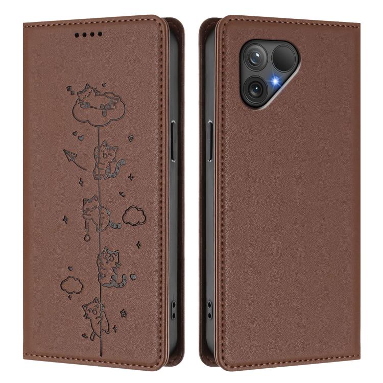For Fairphone 5 Cute Cats Embossed Magnetic RFID Vegan Leather Phone Case