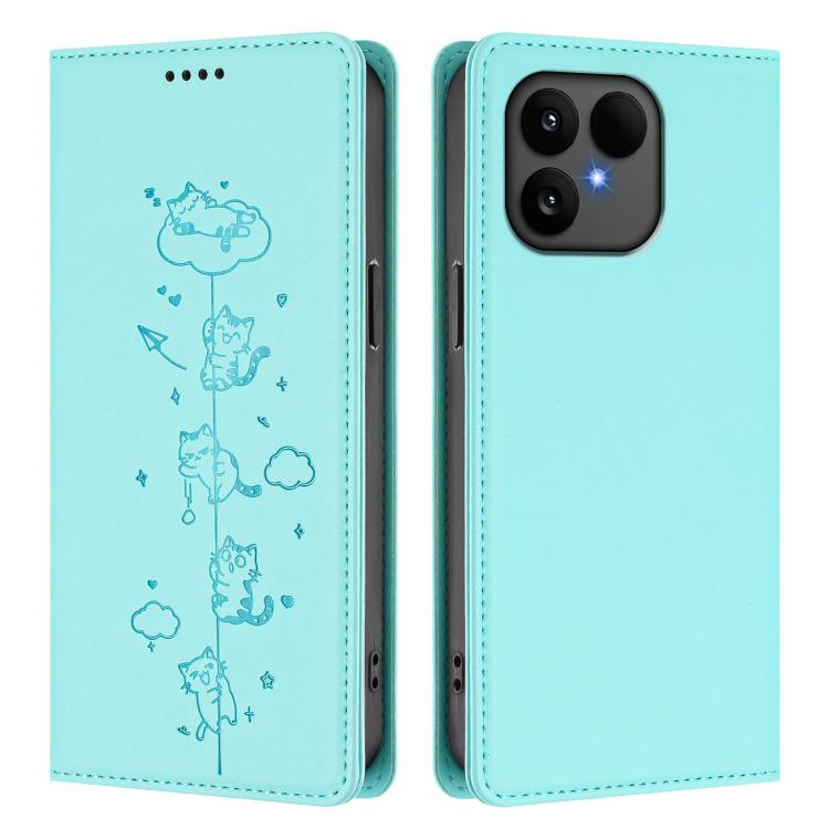 For Fairphone 6 Cute Cats Embossed Magnetic RFID Vegan Leather Phone Case