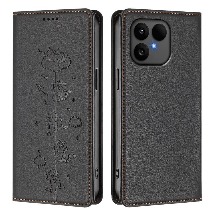 For Fairphone 6 Cute Cats Embossed Magnetic RFID Vegan Leather Phone Case