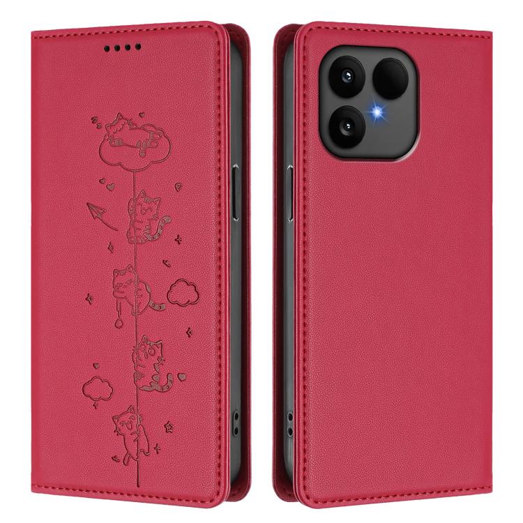 For Fairphone 6 Cute Cats Embossed Magnetic RFID Vegan Leather Phone Case