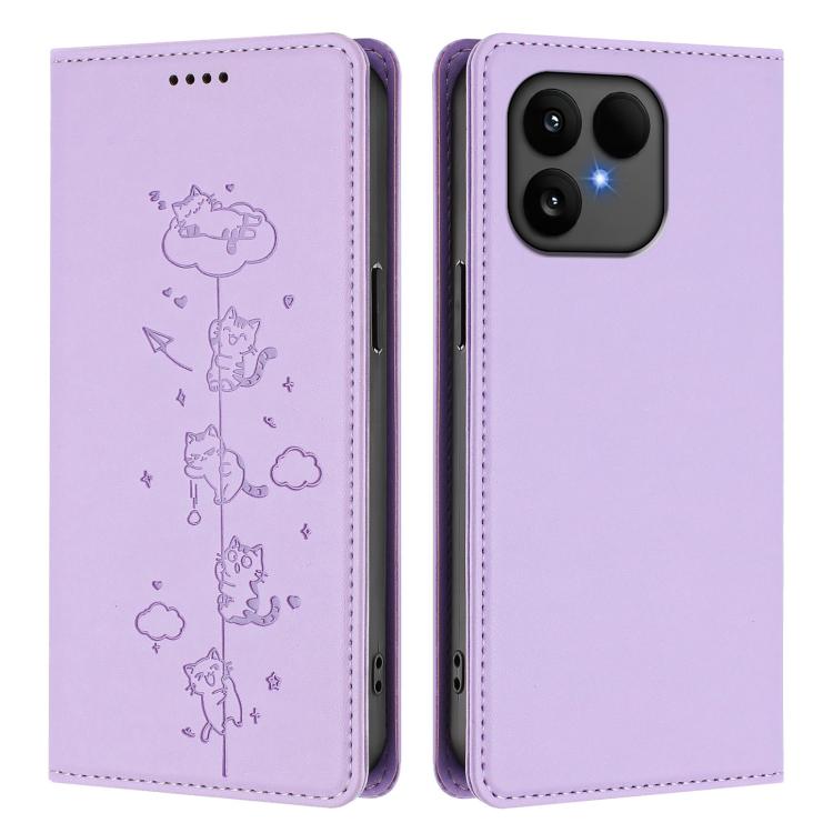 For Fairphone 6 Cute Cats Embossed Magnetic RFID Vegan Leather Phone Case