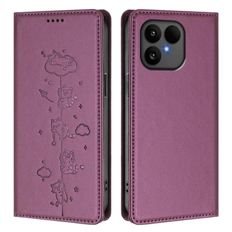 For Fairphone 6 Cute Cats Embossed Magnetic RFID Vegan Leather Phone Case