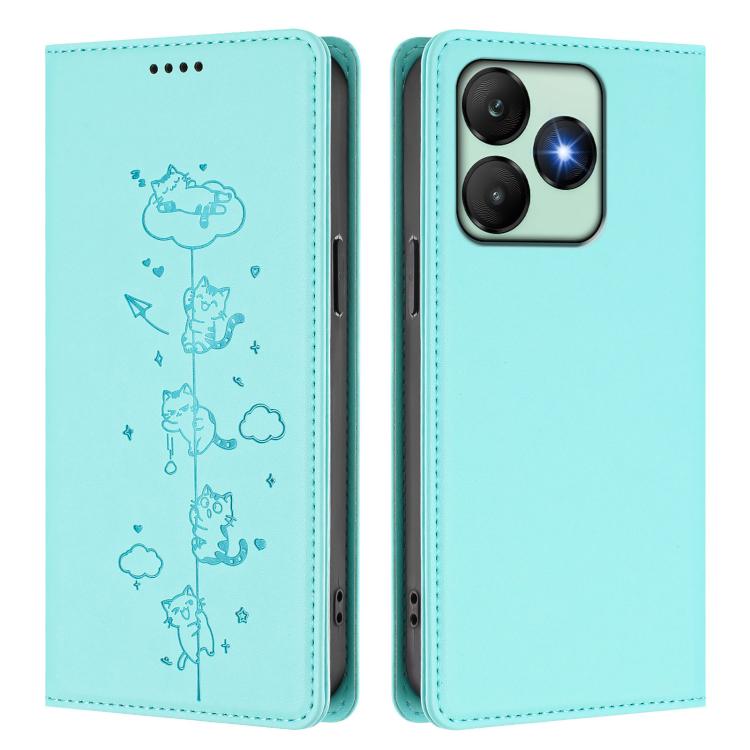 For Wiko T20 Cute Cats Embossed Magnetic RFID Vegan Leather Phone Case