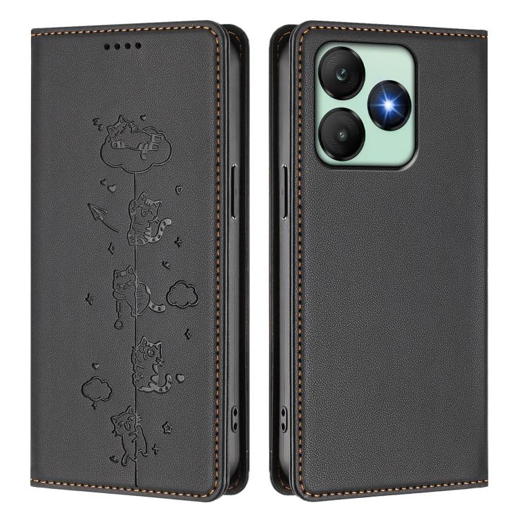 For Wiko T20 Cute Cats Embossed Magnetic RFID Vegan Leather Phone Case