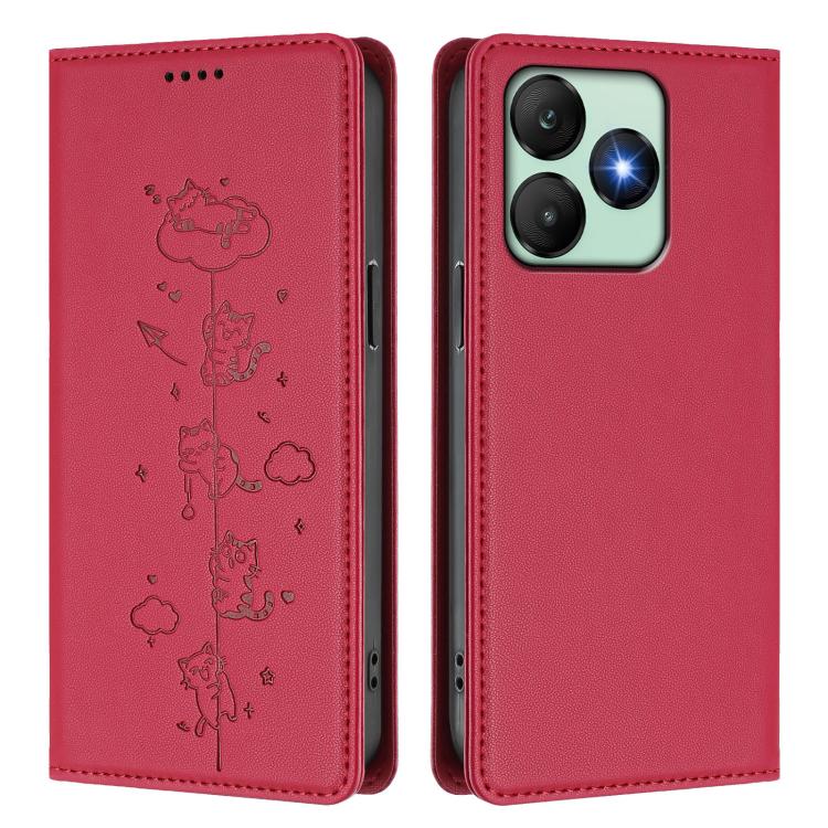 For Wiko T20 Cute Cats Embossed Magnetic RFID Vegan Leather Phone Case