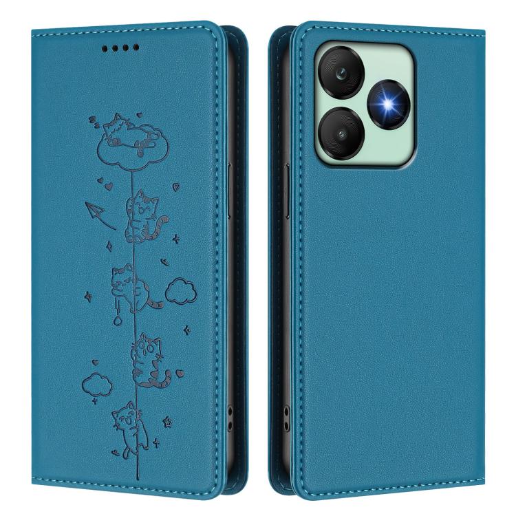 For Wiko T20 Cute Cats Embossed Magnetic RFID Vegan Leather Phone Case