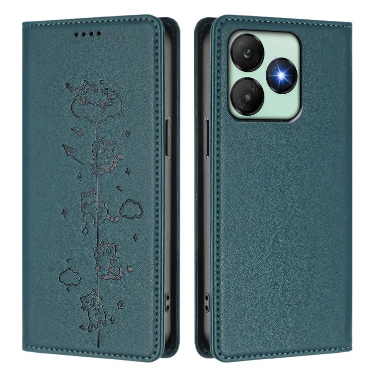 For Wiko T20 Cute Cats Embossed Magnetic RFID Vegan Leather Phone Case