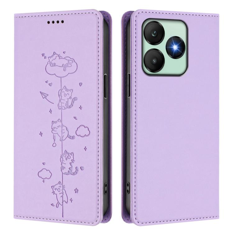 For Wiko T20 Cute Cats Embossed Magnetic RFID Vegan Leather Phone Case