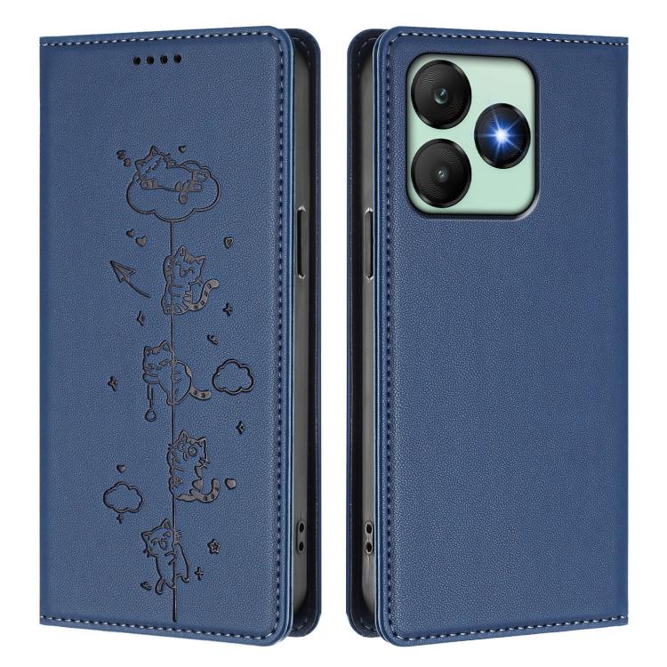 For Wiko T20 Cute Cats Embossed Magnetic RFID Vegan Leather Phone Case