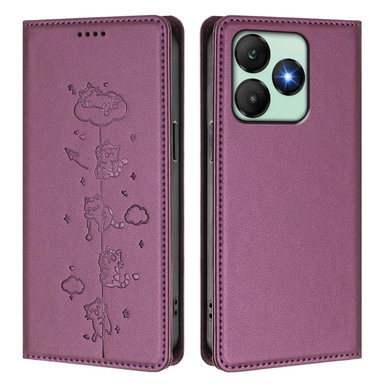 For Wiko T20 Cute Cats Embossed Magnetic RFID Vegan Leather Phone Case