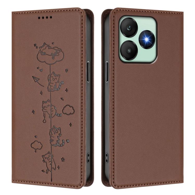 For Wiko T20 Cute Cats Embossed Magnetic RFID Vegan Leather Phone Case