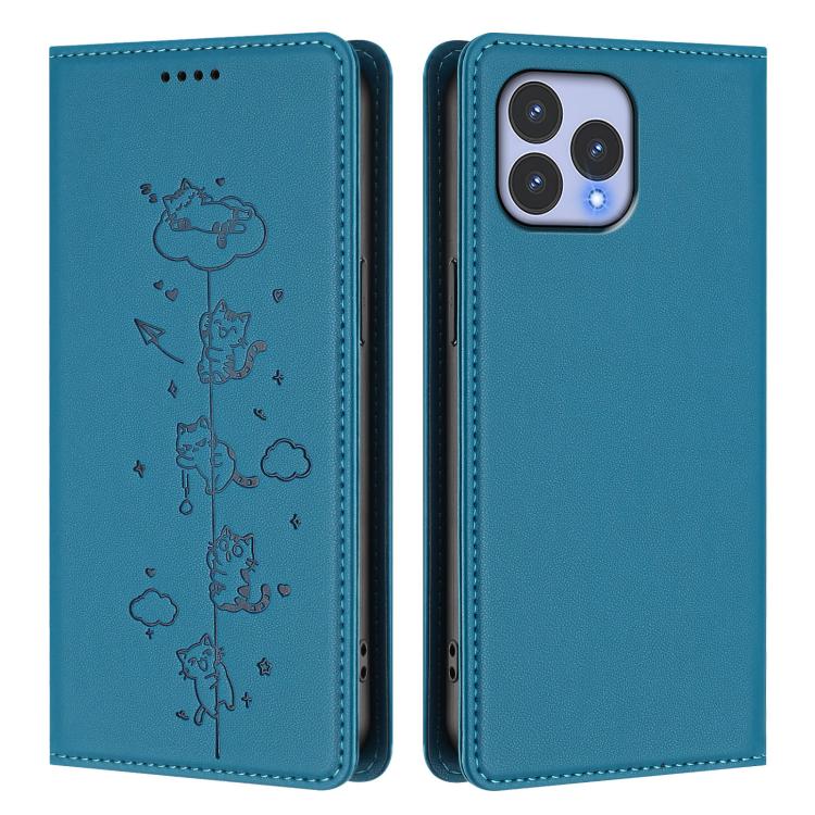 For Wiko T60 / Cubot P80 Cute Cats Embossed Magnetic RFID Vegan Leather Phone Case
