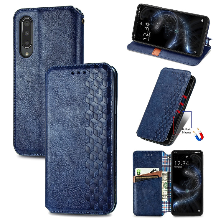 For Sharp Aquos Zero 5G Basic Cubic Grid Pressed Horizontal Flip Magnetic PU Leather Case with Holder & Card Slots & Wallet