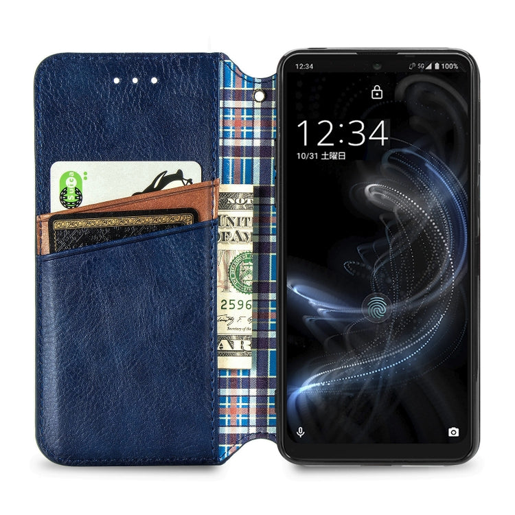 For Sharp Aquos Zero 5G Basic Cubic Grid Pressed Horizontal Flip Magnetic PU Leather Case with Holder & Card Slots & Wallet